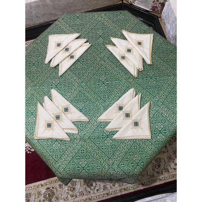 Nappe marocaine traditionnelle KHRIB brodée avec 12 serviettes