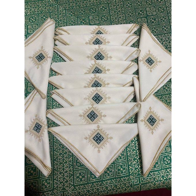 Nappe marocaine traditionnelle KHRIB brodée avec 12 serviettes