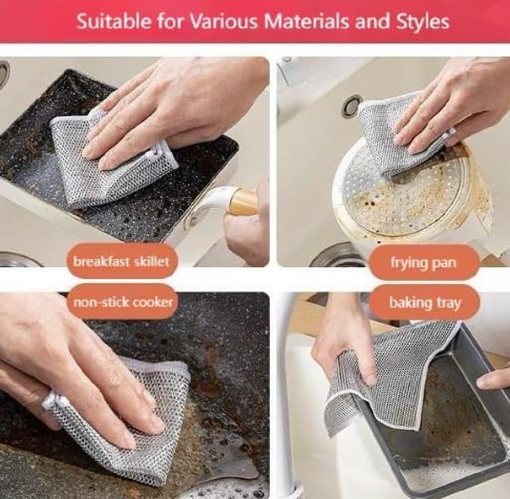 Lot de 10 chiffons de nettoyage réutilisables en acier inoxydable pour cuisine en micro fibre