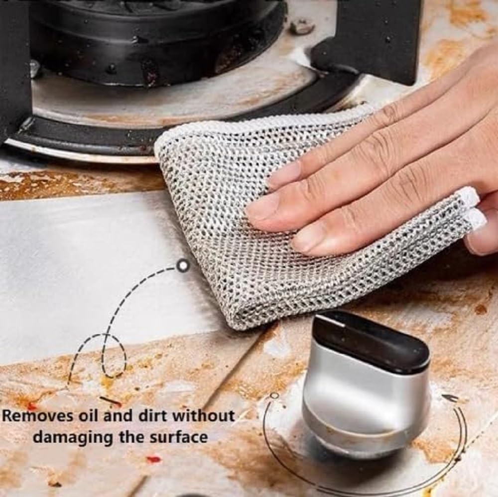 Lot de 10 chiffons de nettoyage réutilisables en acier inoxydable pour cuisine en micro fibre