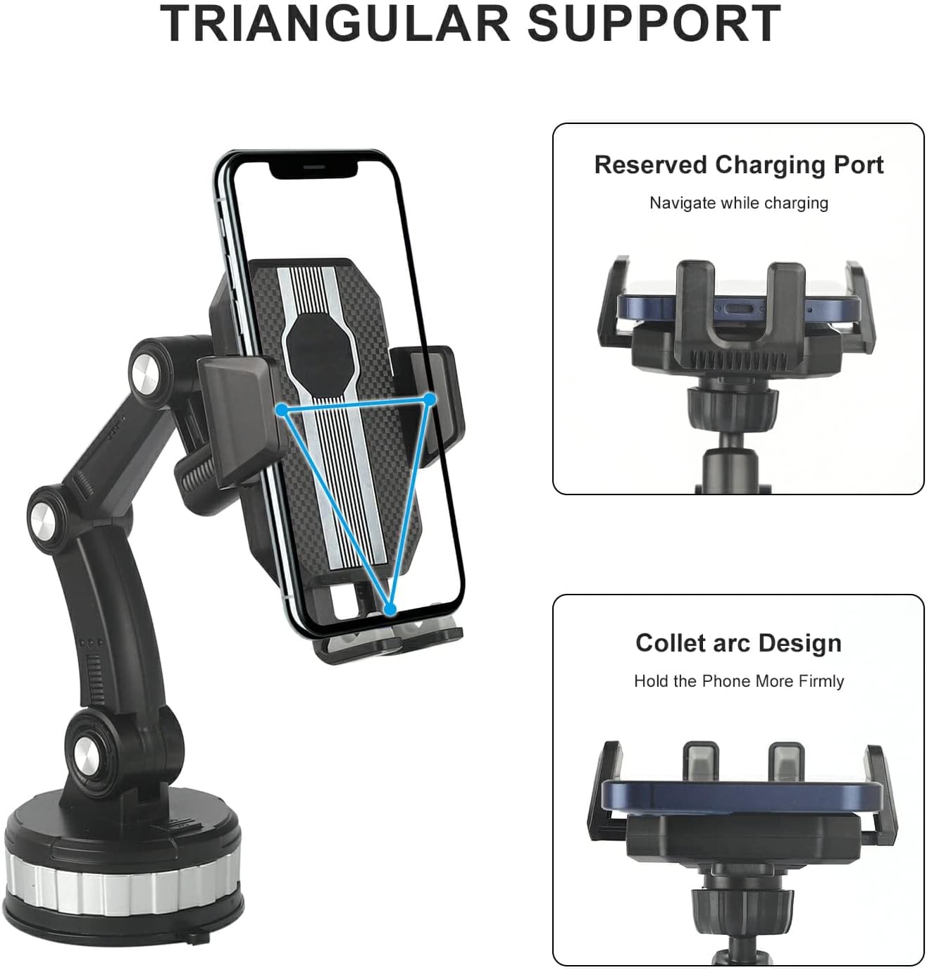 Support de téléphone universel super stable pour voiture Cavarats, multi-directive, compatible avec le tableau de bord et le pare-brise, prend en charge les smartphones, rotatif, capacité de poids de 40 kg