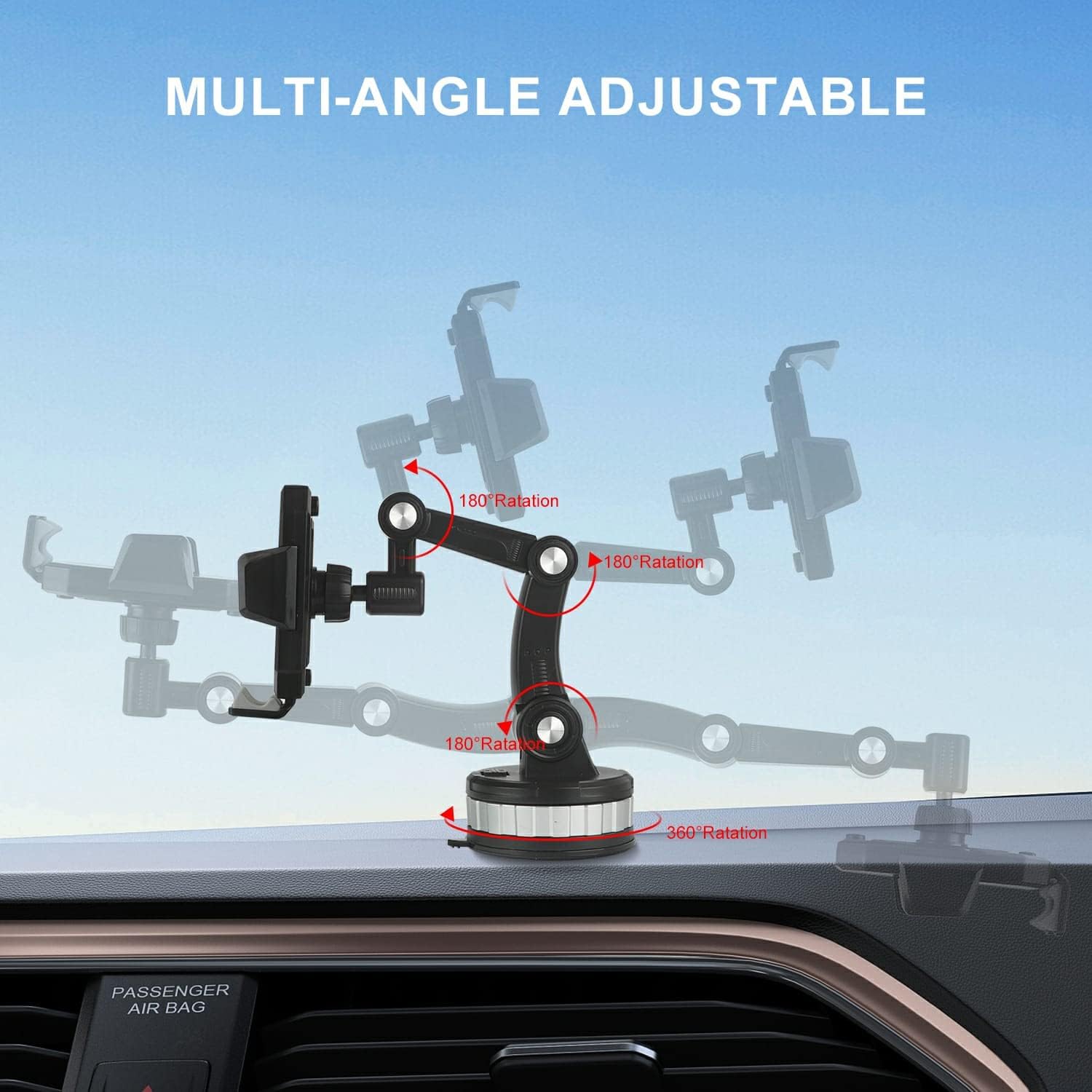 Support de téléphone universel super stable pour voiture Cavarats, multi-directive, compatible avec le tableau de bord et le pare-brise, prend en charge les smartphones, rotatif, capacité de poids de 40 kg