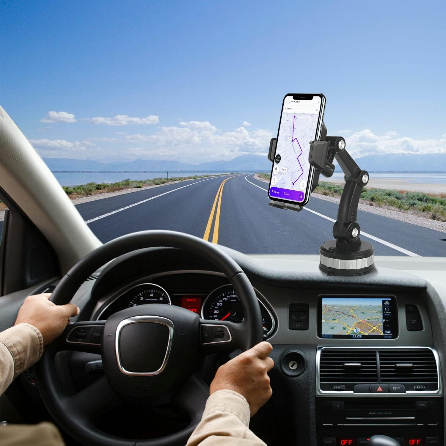 Support de téléphone universel super stable pour voiture Cavarats, multi-directive, compatible avec le tableau de bord et le pare-brise, prend en charge les smartphones, rotatif, capacité de poids de 40 kg