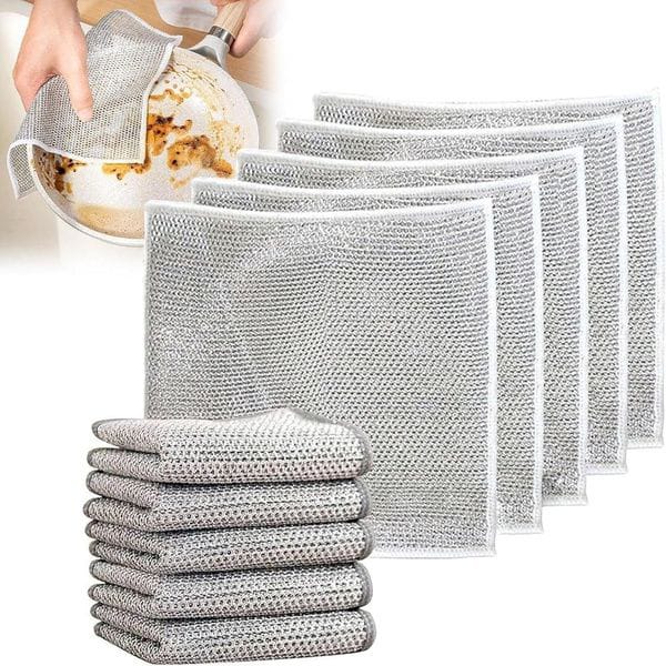 Lot de 10 chiffons de nettoyage réutilisables en acier inoxydable pour cuisine en micro fibre