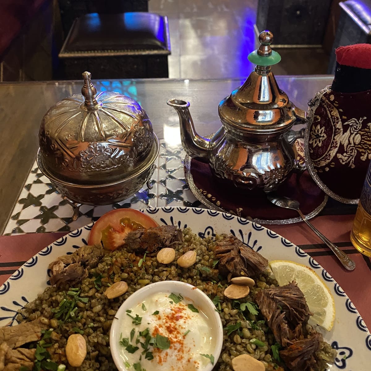 Sucrier marocain en alpaga gravé en argent