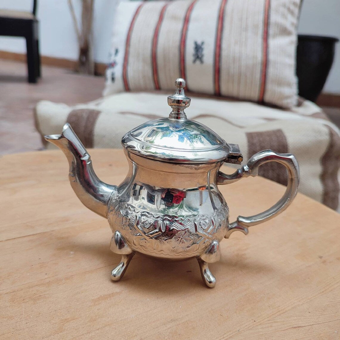 Théière de bonne qualité, théière, théière en argent marocaine faite main. Théière pour deux