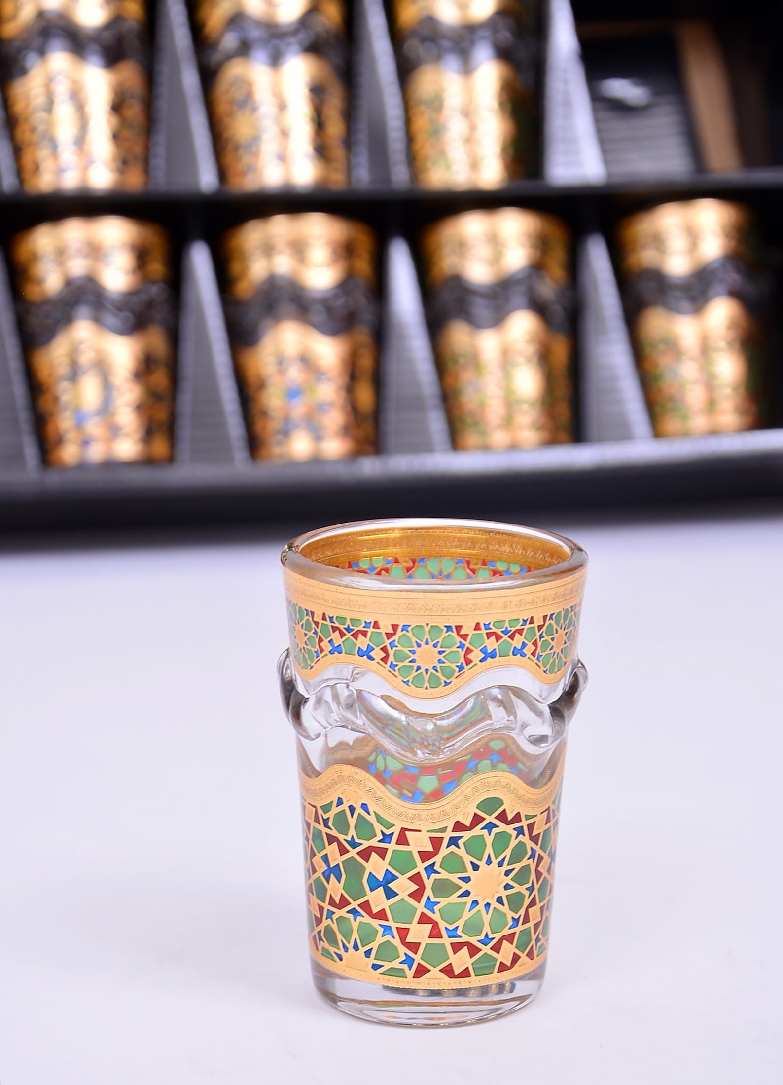Multicolored Moroccan Tea Glasses – Gold Zellige Crafts (Set of 12)