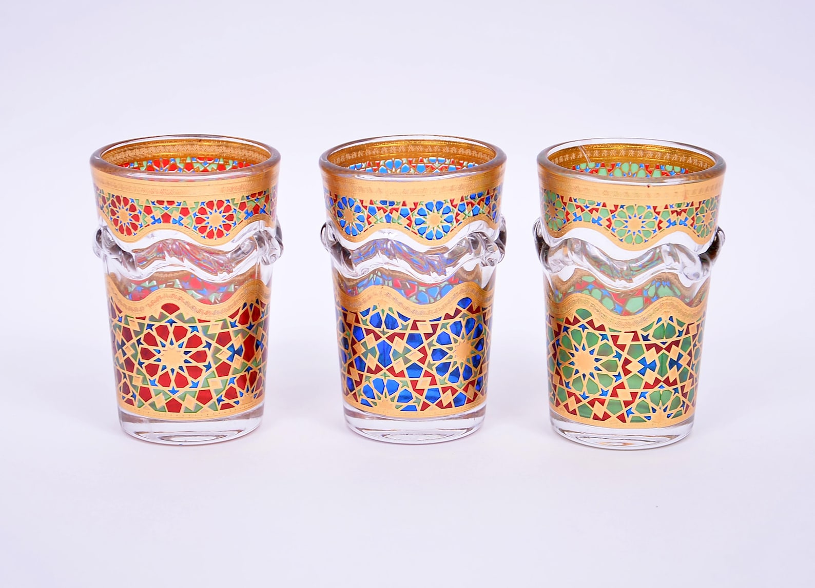 Multicolored Moroccan Tea Glasses – Gold Zellige Crafts (Set of 12)