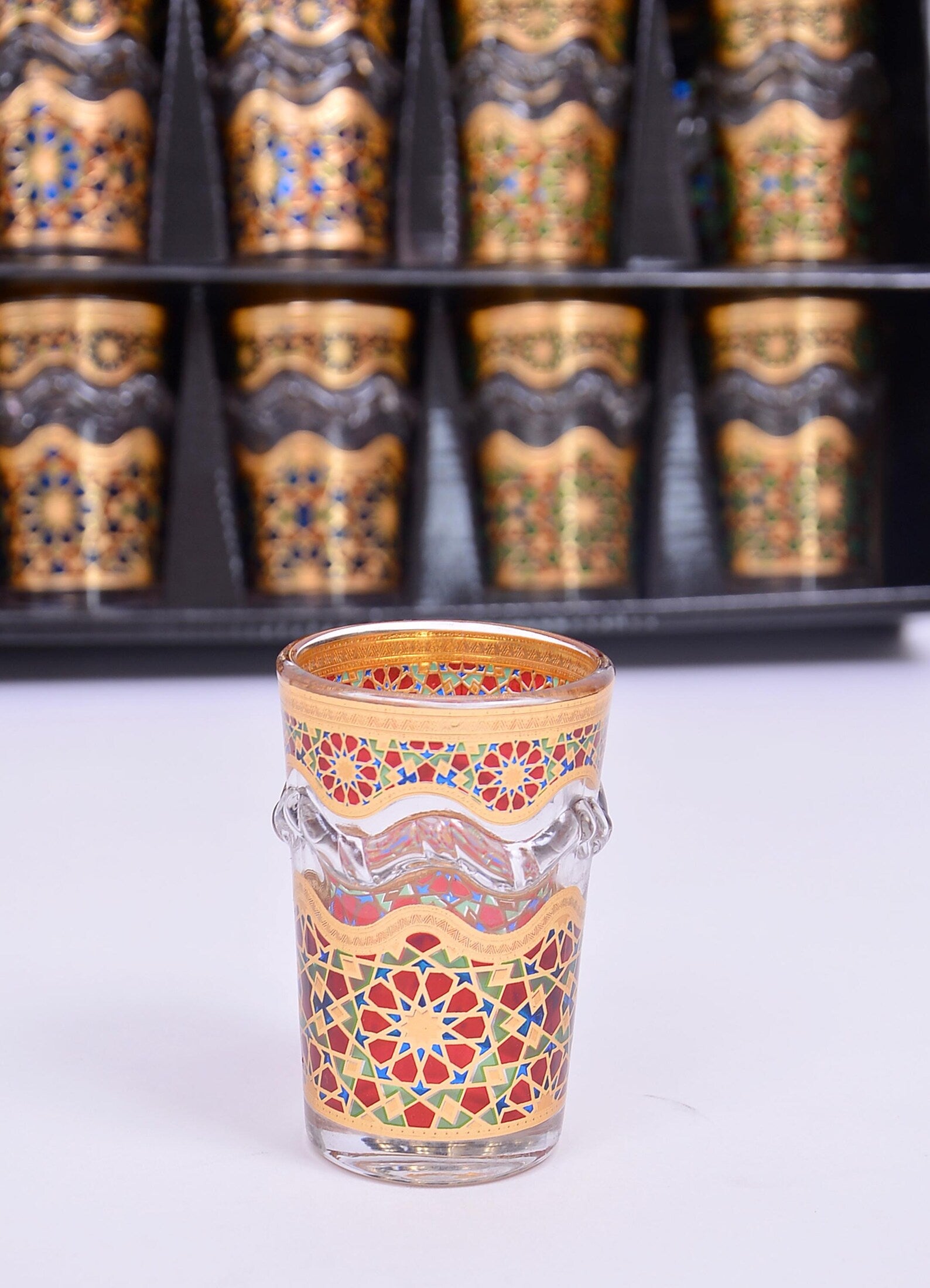Multicolored Moroccan Tea Glasses – Gold Zellige Crafts (Set of 12)