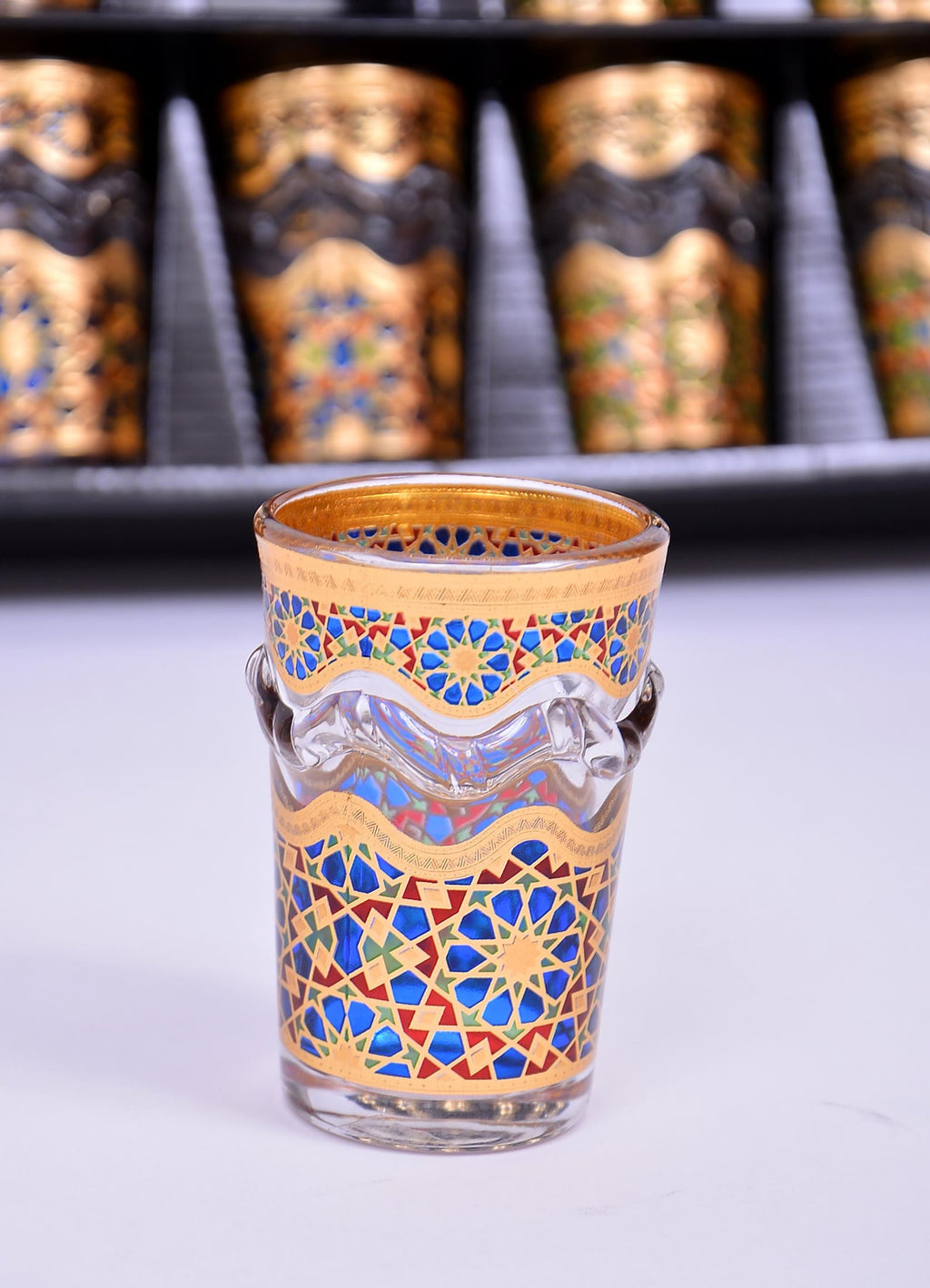 Multicolored Moroccan Tea Glasses – Gold Zellige Crafts (Set of 12)