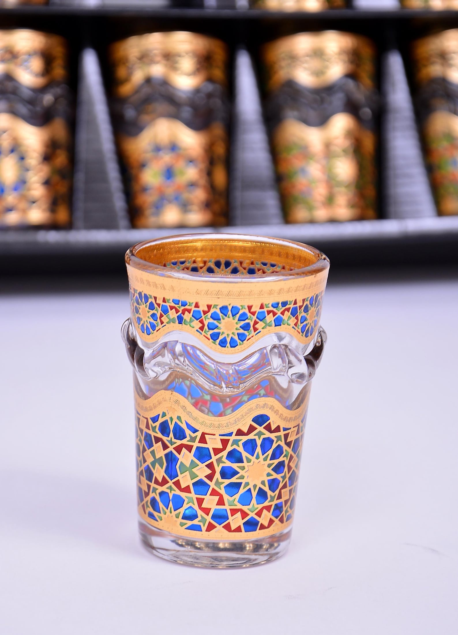 Multicolored Moroccan Tea Glasses – Gold Zellige Crafts (Set of 12)
