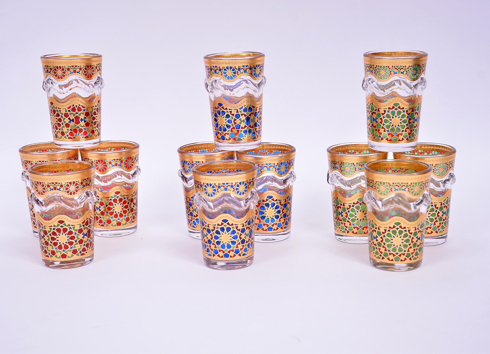 Multicolored Moroccan Tea Glasses – Gold Zellige Crafts (Set of 12)
