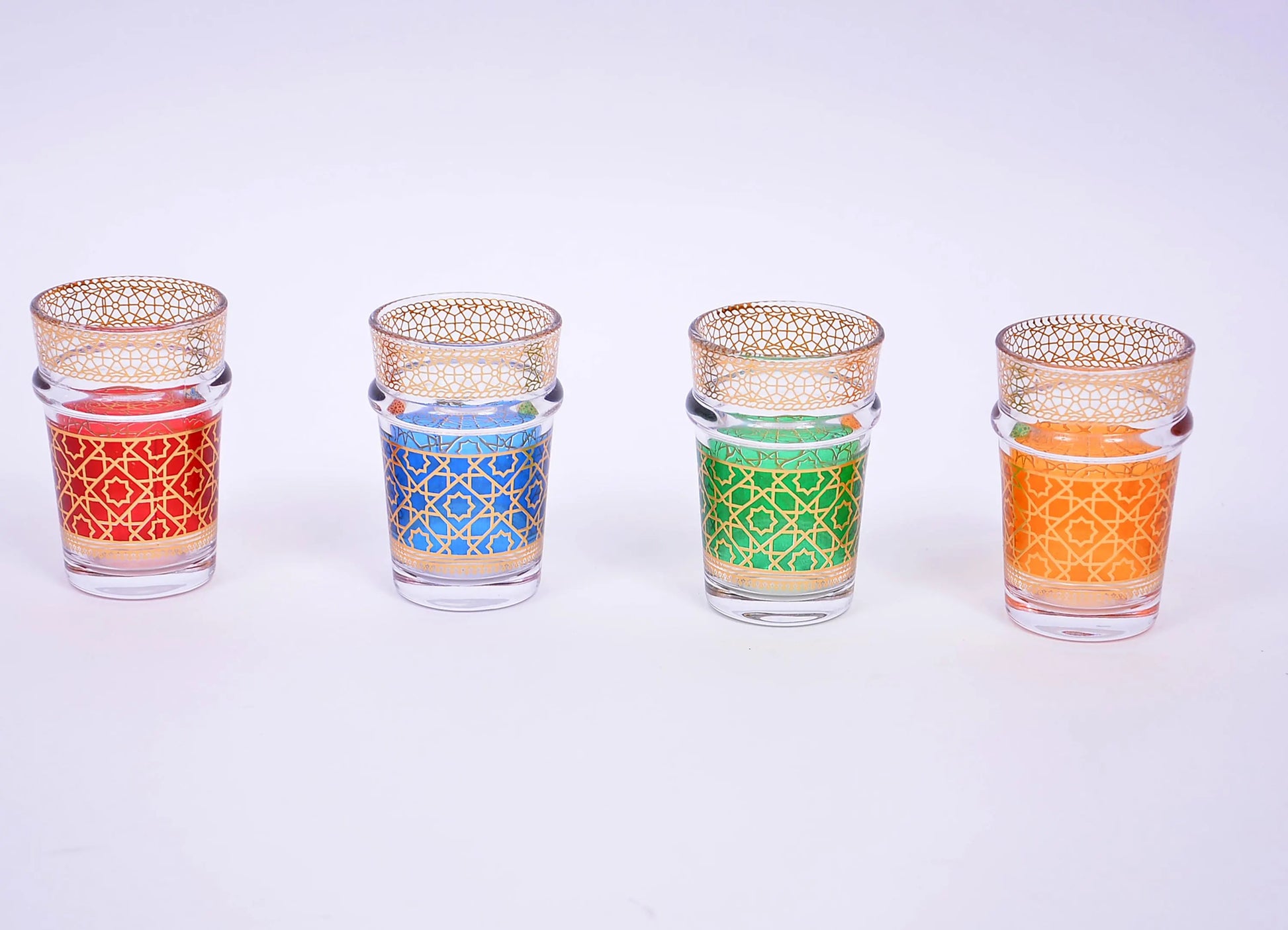 Verres à Thé Marocains Artisanaux – Ensemble de Verres Majorelle Décorés à la Main (Lot de 12)